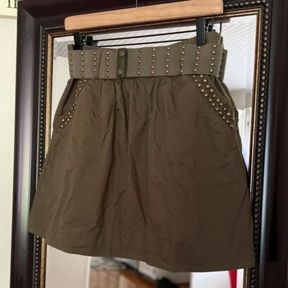 Passport Women’s Brown Studded Mini Skirt with Belt – Size M Utility Boho Style - Picture 2 of 6